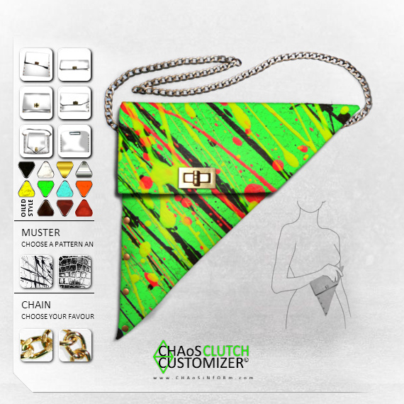 Dreieckige Clutch mit Neon-Splash — Rendering des Customizers